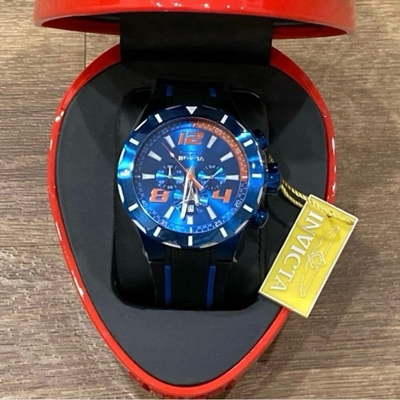 Invicta S1 Rally 35738 Chronograph Quartz Watch Blue with Red Case NWT - Picture 2 of 5